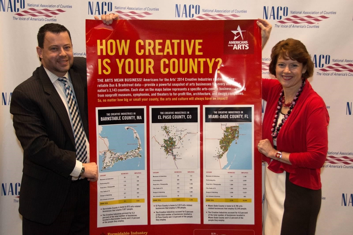 Unveiling a Creative Economy poster at the National Association of Counties Annual Conference with the National Association of Counties President, Sallie Clark.