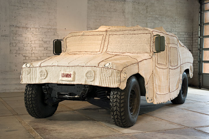 The Love Armor Project’s “Humvee Cozy” at the Center for Contemporary Arts in Santa Fe, New Mexico (photo courtesy of Love Armor Project).