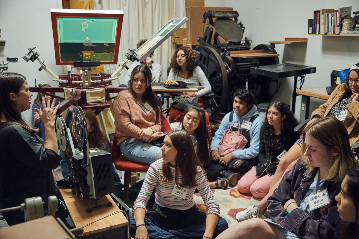 MOCA teens visiting artist-in-residence Carly Short’s studio. Photo by Sean MacGillivray.