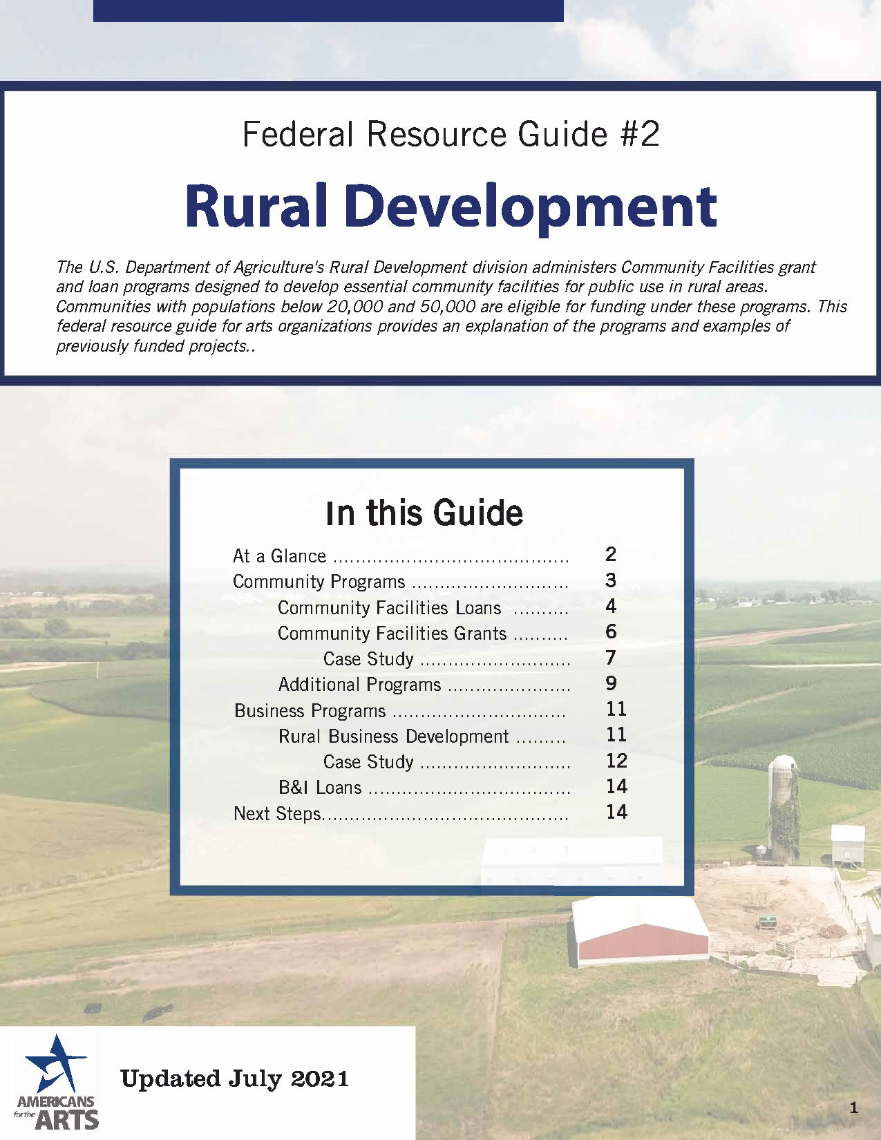 A thumnail cover image of the Rural Development guide, featuring an image of a farm and a rolling field