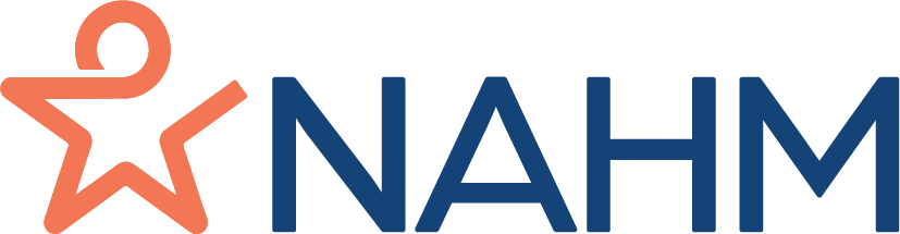 Logo with orange star icon and blue text that reads: NAHM