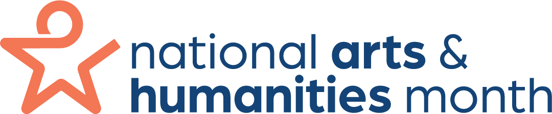 Logo with orange star icon and two stacked lines of blue text beside it reading 'National Arts & Humanities Month