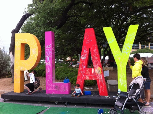 Public Arts Sculpture of the words PLAY