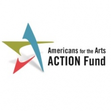 Blue, green, and red star at the left, with 'Americans for the Arts Action Fund' in black letters to the right, with a white background