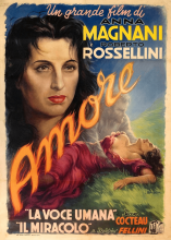 Film poster for the film Il Miracolo, text over painted scene of two people