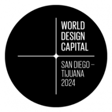 A black and white logo that reads: World Design Capital, San Diego - Tijuana 2024